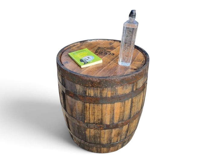 TALL FLAT TOP Oak Whiskey Barrel - Sanded & Varnished Ideal Garden table, Coffee table , Side stand, Patio table, Drinks table
