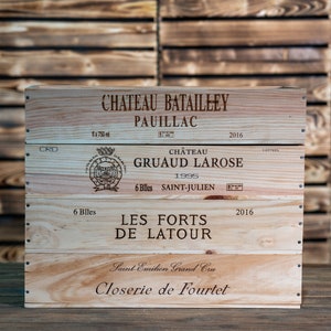 Traditional FRENCH WOODEN WINE Box Crate Storage unit 6 bottle Shallow size Long Sided Logo image 6