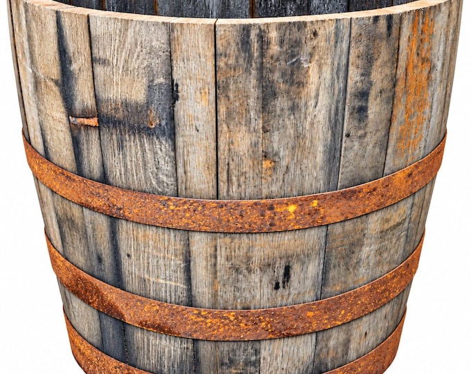 52CM TALL - Rustic Oak Barrel Planter, Large Wooden Whisky Barrel Garden Planter, Reclaimed Half Barrel Tub, Outdoor Flower & Tree