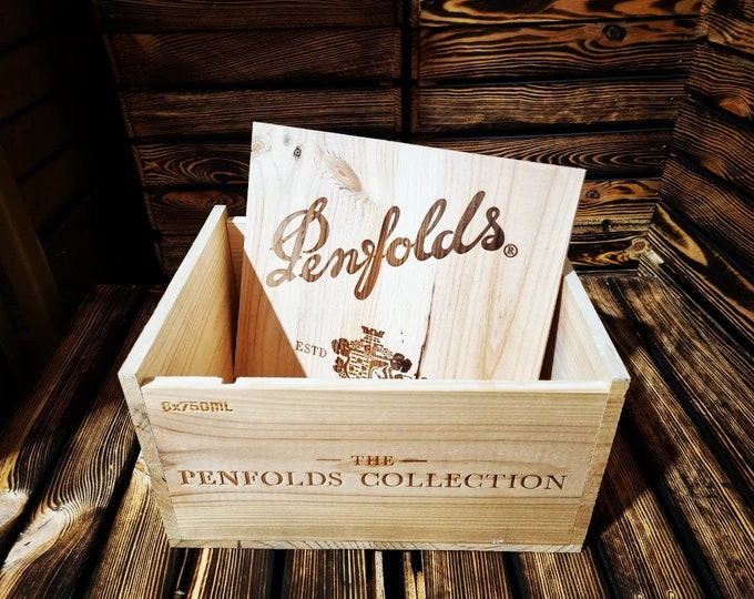 Penfolds St Henri Shiraz - Traditional AUSTRALIAN WOODEN WINE  Box  / Crate / Storage unit (6 bottle size) with lid