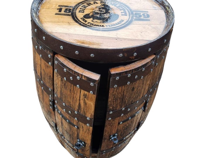 BIRRA MORETTI - Rustic Bourbon Barrel Cask Handcrafted Drinks Cabinet / Home Bar / Man Cave