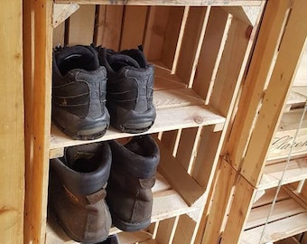 Hand made APPLE CRATE vintage style box with short shelf - Natural wood finish - IDEAL bookshelf / storage unit / shoe rack / shop display