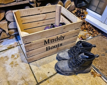 Boots & Shoe Storage - Vintage Apple Crate Wooden Handmade MUDDY BOOTS