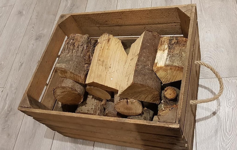 Log Crate / Log store / Carrier Holder Wooden box with rope Etsy
