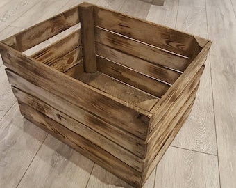 1 x Burntwood Vintage Rustic European Wooden Apple Crates, ideal storage boxes box display crate bookshelf idea