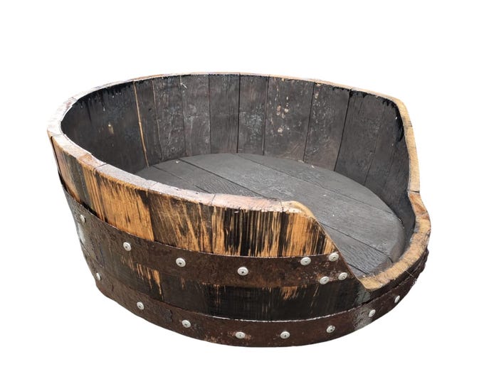 Oak Whisky Barrel Dog Bed - Pet Cat Puppy - Indoor or Outdoor Use. Wooden Bed - VARNISHED