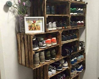 Zapatero de madera SHABBY CHIC x 10 - Caja de manzanas estilo vintage hecha a mano - Madera natural