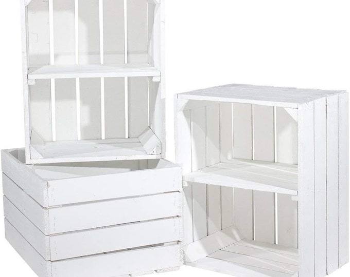 1 x White Painted Crate with SHORT WHITE shelf - Wooden Apple Crates, ideal storage boxes box display crate bookshelf dresser