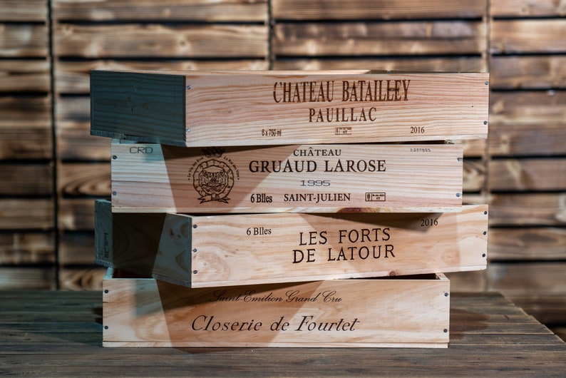 Traditional FRENCH WOODEN WINE Box Crate Storage unit 6 bottle Shallow size Long Sided Logo image 1
