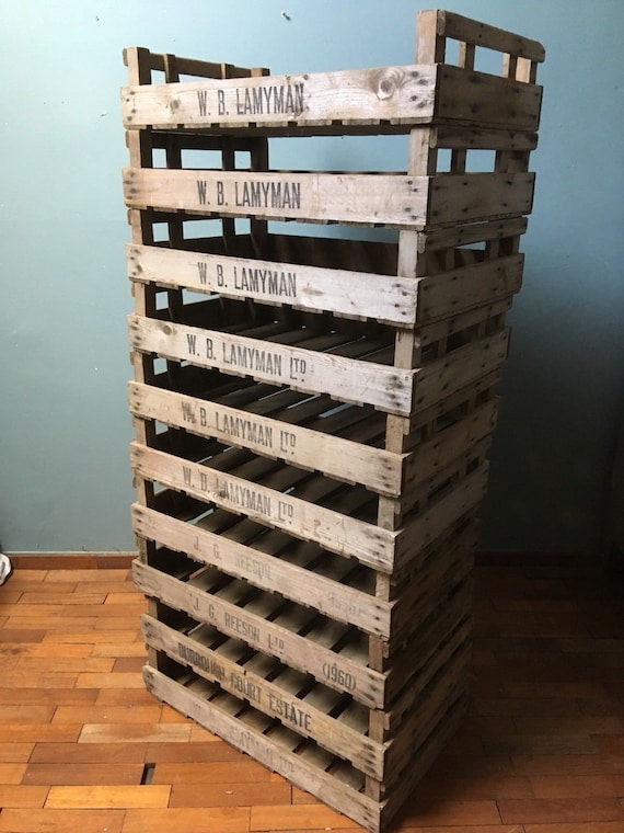 2X RUSTIC WOODEN FARM TRAY APPLE CRATE POTATO CHITTING BUSHEL BOX VINTAGE0