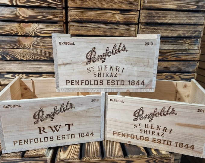 Pack of 3 Penfolds - Traditional AUSTRALIAN Wooden wine  Box  / Crate / Storage unit (6 bottle size)
