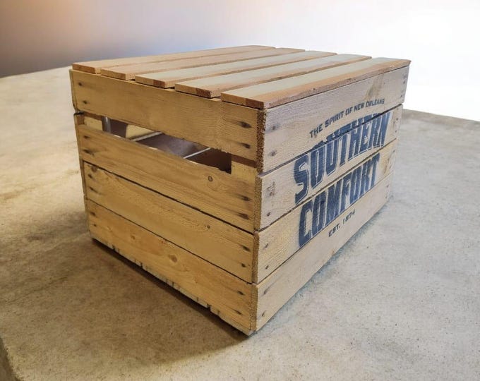SOUTHERN COMFORT Branded Rustic Retro Wood Apple Crate Storage Box Chest Trunk For Man cave or She shed