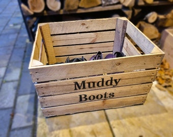 Boots & Shoe Storage - Vintage Apple Crate Wooden Handmade MUDDY BOOTS