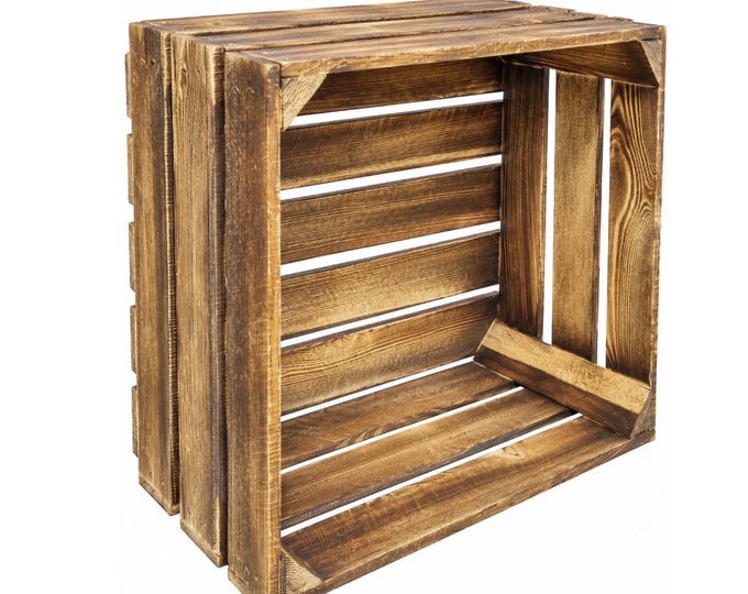 Rustic Wooden Storage Crate Natural or Burnt Wood Box Display Storage 50x40x22cm