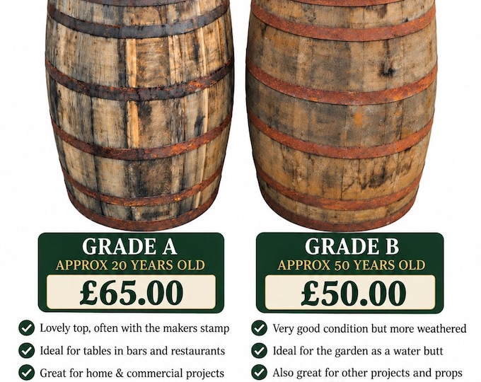 Authentic Oak Whisky Barrel | Vintage | Rustic Bar Table | Garden Water Butt | Planter | Pub Decor | Film and TV Prop - Grade A and B
