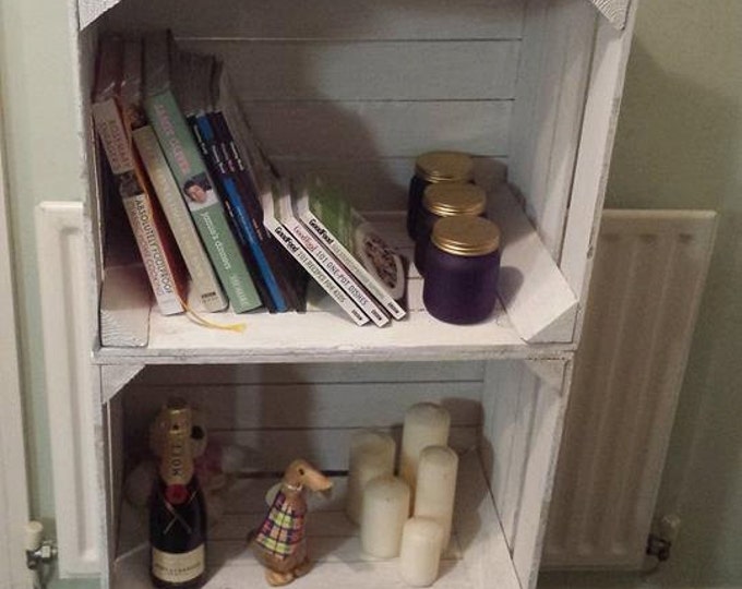 3 x White Painted European apple box fruit crate shabby chic - Ideal storage shelves, bookcase, wedding display decor, shop display