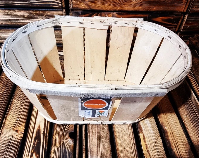 Antique French Market basket Wood Bentwood Mussy Oval fruit slats