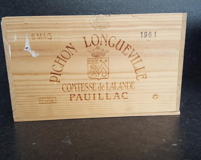 COLLECTABLE - 1961 Pichon Longueville, Comtese de Lalande 6 Bottle Size Magnum Wooden Wine Box