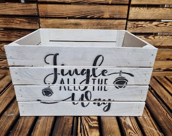 JINGLE BELLS Christmas Crate - Rustic Retro Wood Apple Crate Storage Box Chest Trunk Christmas eve box