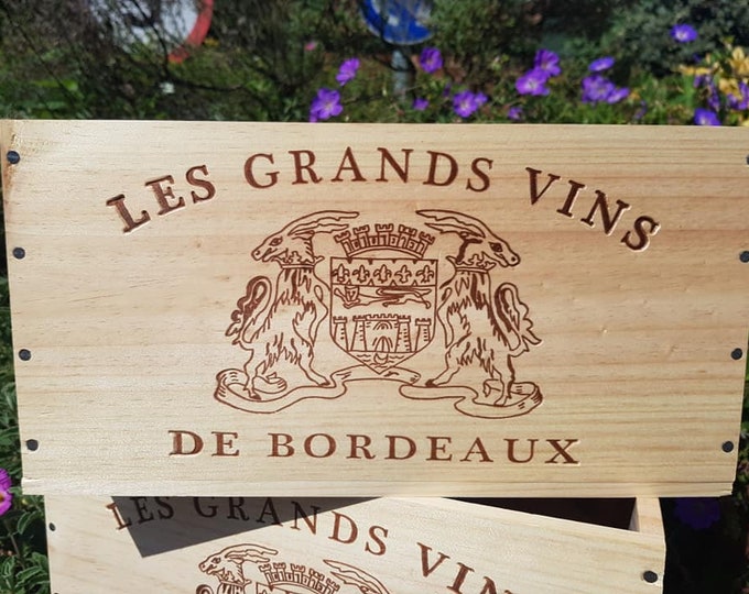 Les Grands Vins - 6 Bottle wooden wine boxes  - Ideal box to store crafts, collectables, wool and more - French Wine box / Crate