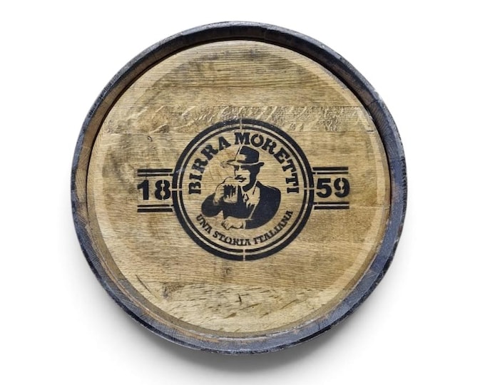 Birra Moretti Barrel Head Sign – Authentic Oak Whiskey Lid Wall Art