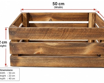 Rustic Wooden Storage Crate Natural or Burnt Wood Box Display Storage 50x40x22cm