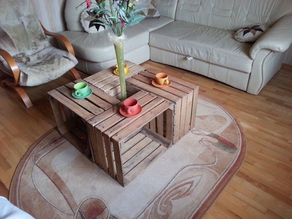 4 X Vintage Wooden Apple Crate Rustic Wood Box Wedding Decor Coffee Table Occasional Table Cottage Living Photo Prop Etsy