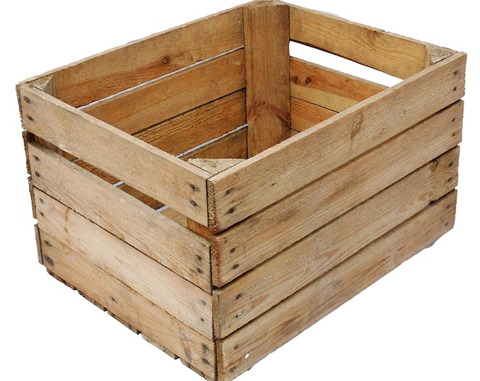 Vintage Wooden Apple Crate, Rustic Wood Box, Wedding Decor, Farmhouse Log Storage, Cottage Living, Photo Prop