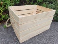 NEW WOOD Log Crate / Fire Wood kindling Log store / Carrier Holder - Wooden box with rope handles made from a Vintage Apple Crate