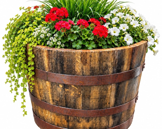Authentic Bourbon Barrel Planter | 20-Year-Old Reclaimed Wood Garden Tub / Pond- Treated and Varnished