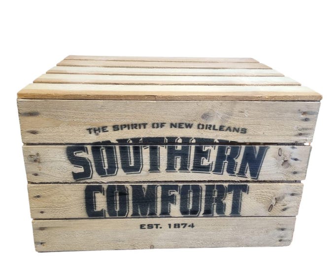 SOUTHERN COMFORT Branded Rustic Retro Wood Apple Crate Storage Box Chest Trunk For Man cave or She shed