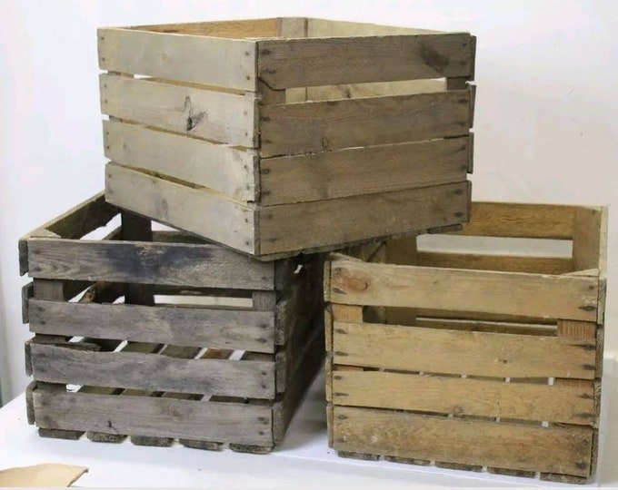 Vintage Wooden Apple Crate, Rustic Wood Box, Wedding Decor, Farmhouse Log Storage, Cottage Living, Photo Prop