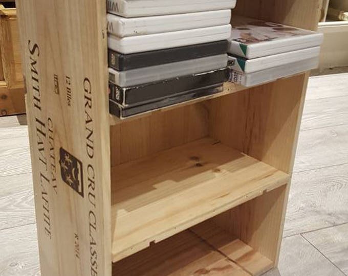 Reclaimed French wooden wine box with dividers / shelves - Bedside table / night stand with book storage