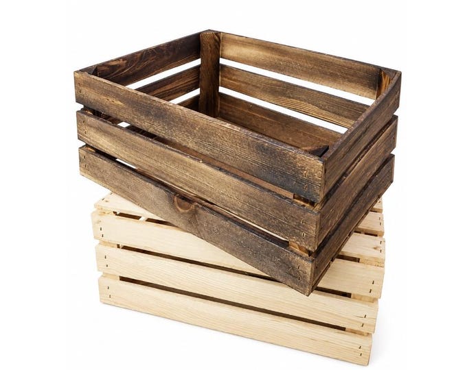 Rustic Wooden Storage Crate Natural or Burnt Wood Box Display Storage 50x40x22cm