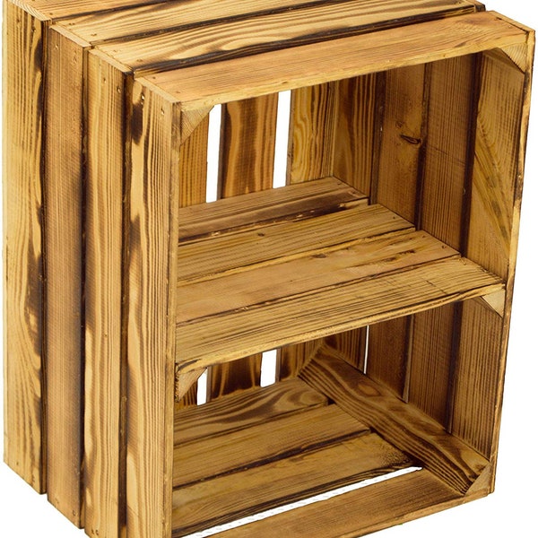 Caisse de pommes en bois brûlé avec étagère verticale - boîte à pommes de style vintage faite à la main / porte-chaussures / étagères.