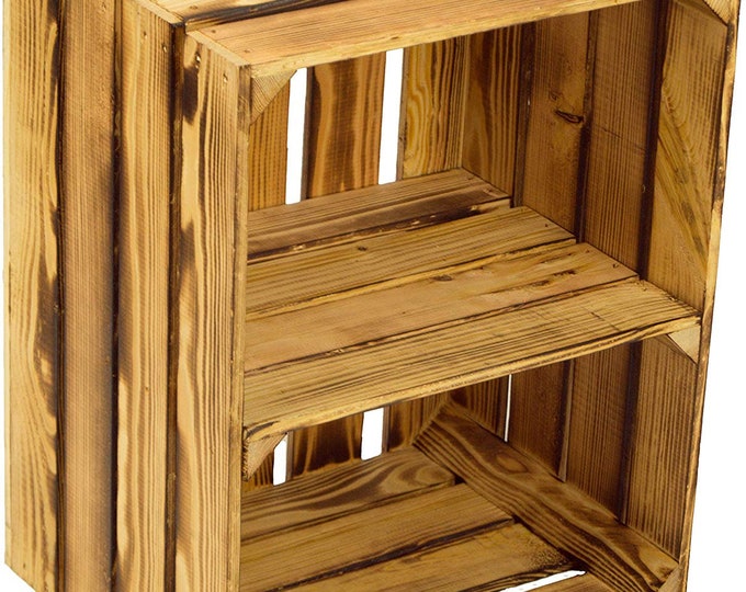 Burnt wood Apple Crate with Vertical Shelf - handmade vintage style apple crate box / Shoe Rack / Shelves.