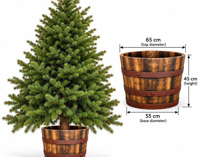 Rustic Varnished Half Whisky Barrel Christmas Tree Stand | 50 Year Old Oak | Heavy Duty | Handmade Vintage Style Christmas Decor