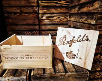 Penfolds St Henri Shiraz - Traditional AUSTRALIAN WOODEN WINE  Box  / Crate / Storage unit (6 bottle size) with lid
