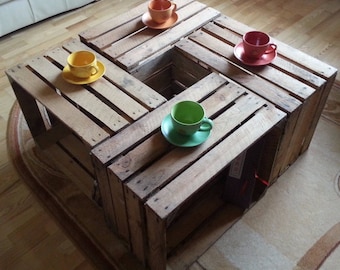 4 x Vintage Wooden Apple Crate, Rustic Wood Box, Wedding Decor, Coffee table, occasional table, Cottage Living, Photo Prop