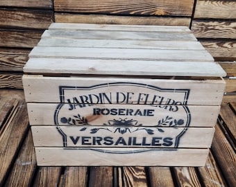 LA JARDIN De Fleurs FRENCH Rustic Retro Wood Apple Crate Storage Box Chest Trunk For Man cave or She shed