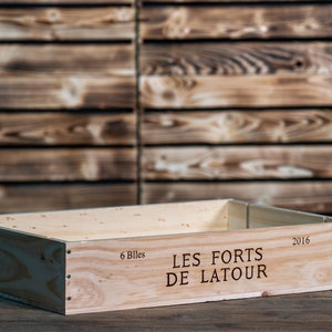 Traditional FRENCH WOODEN WINE Box Crate Storage unit 6 bottle Shallow size Long Sided Logo image 2