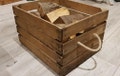 Log Crate / Log store / Carrier Holder - Wooden box with rope handles made from a Vintage Apple Crate