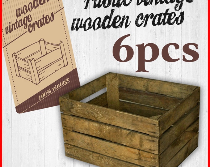 6 x Vintage Wooden Apple Crate, Rustic Wood Box, Wedding Decor, Farmhouse Log Storage, Cottage Living, Photo Prop