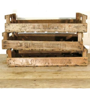 6 x VASSOI PER VERDURE CHITTING - Vassoio rustico antico in legno per fattoria, cassa di mele, scatola di patate, bushel