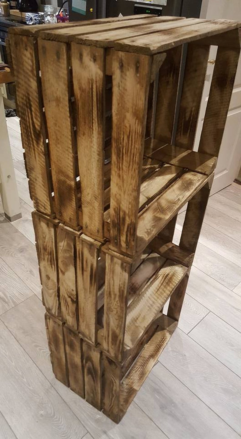 1 x Burntwood Vintage Rustic European Wooden Apple Crates, ideal storage boxes box display crate bookshelf idea image 4