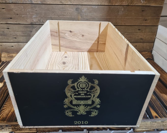 Chateau La Croix Ducru-Beaucaillou ~ French, Genuine ~ Vintage, Storage, Shabby Chic Wooden Wine Box Crate ~ Black, Rare