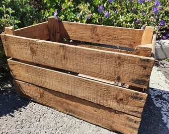 Slatted Vintage Wooden Apple Crate, Rustic Wood Box, Wedding Decor, Farmhouse Log Storage, Cottage Living, Photo Prop