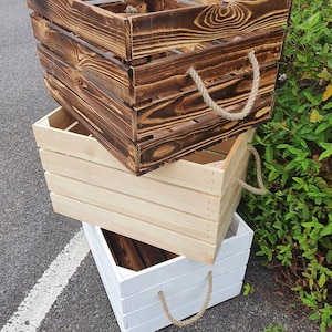 Caisse de pommes pour pique-nique / CAMPING BOX / Support de transport - Boîte en bois avec poignées en corde - Modèles variés