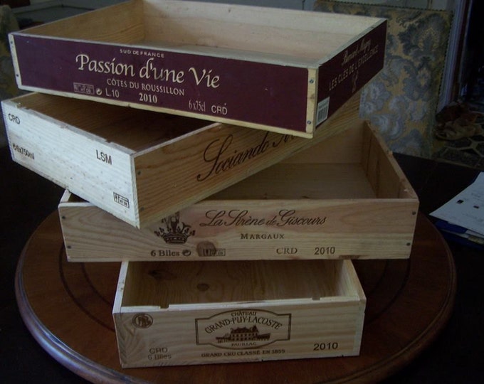 Pack of 3 Traditional Flat  / Tray FRENCH WOODEN WINE  Box  / Crate / Storage unit