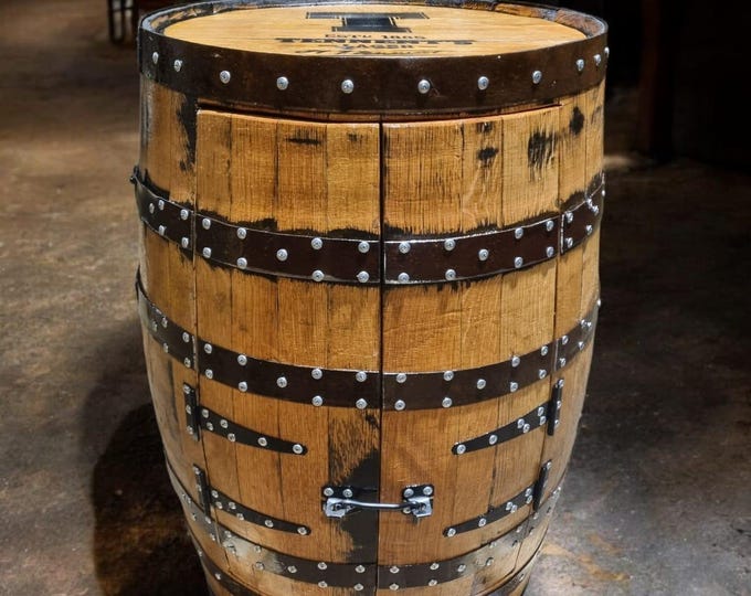TENNENTS Branded - Rustic Bourbon Barrel Cask Handcrafted Drinks Cabinet / Home Bar / Man Cave